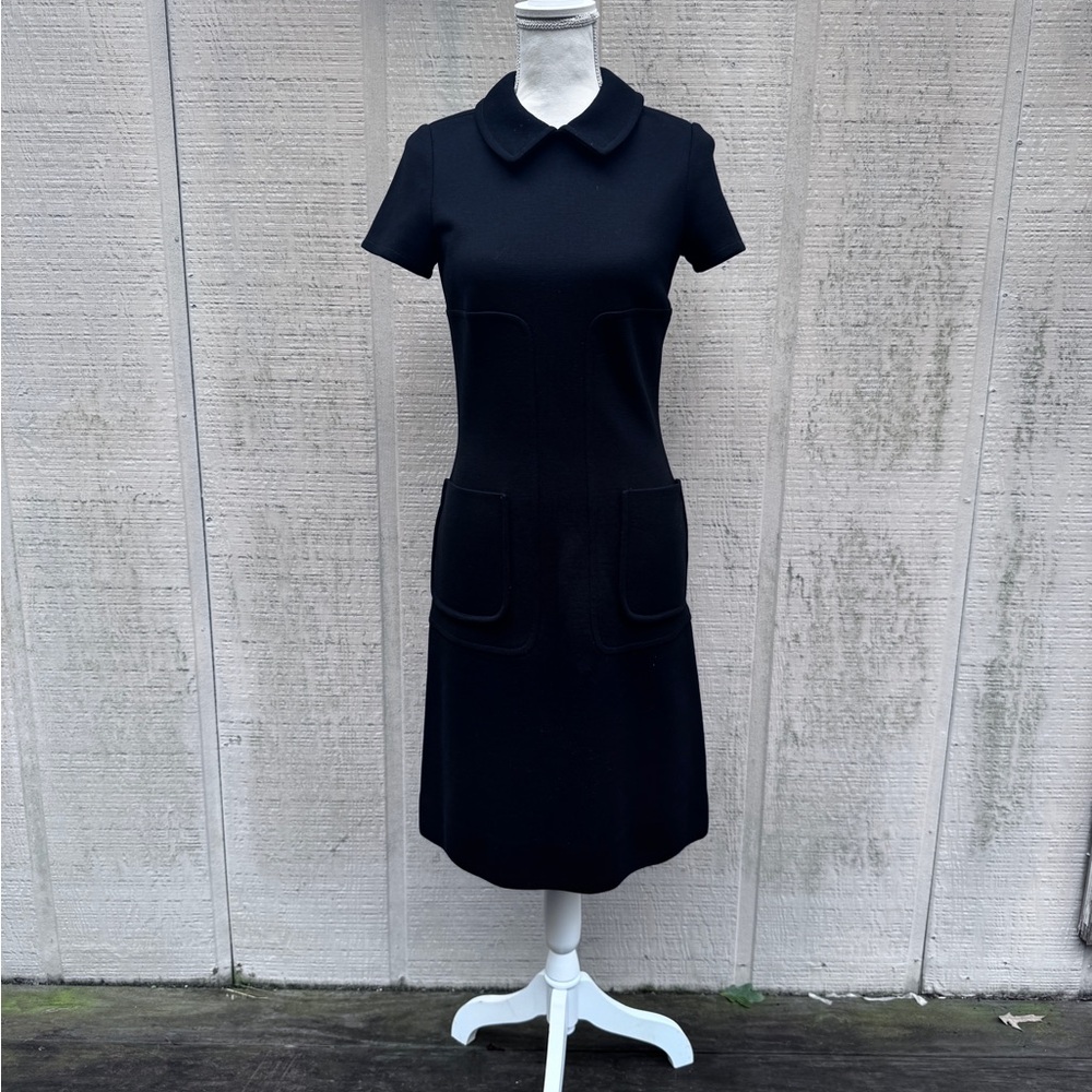 Vintage Kimberly 1960’s Knit Wool Black Collared Midi Dress